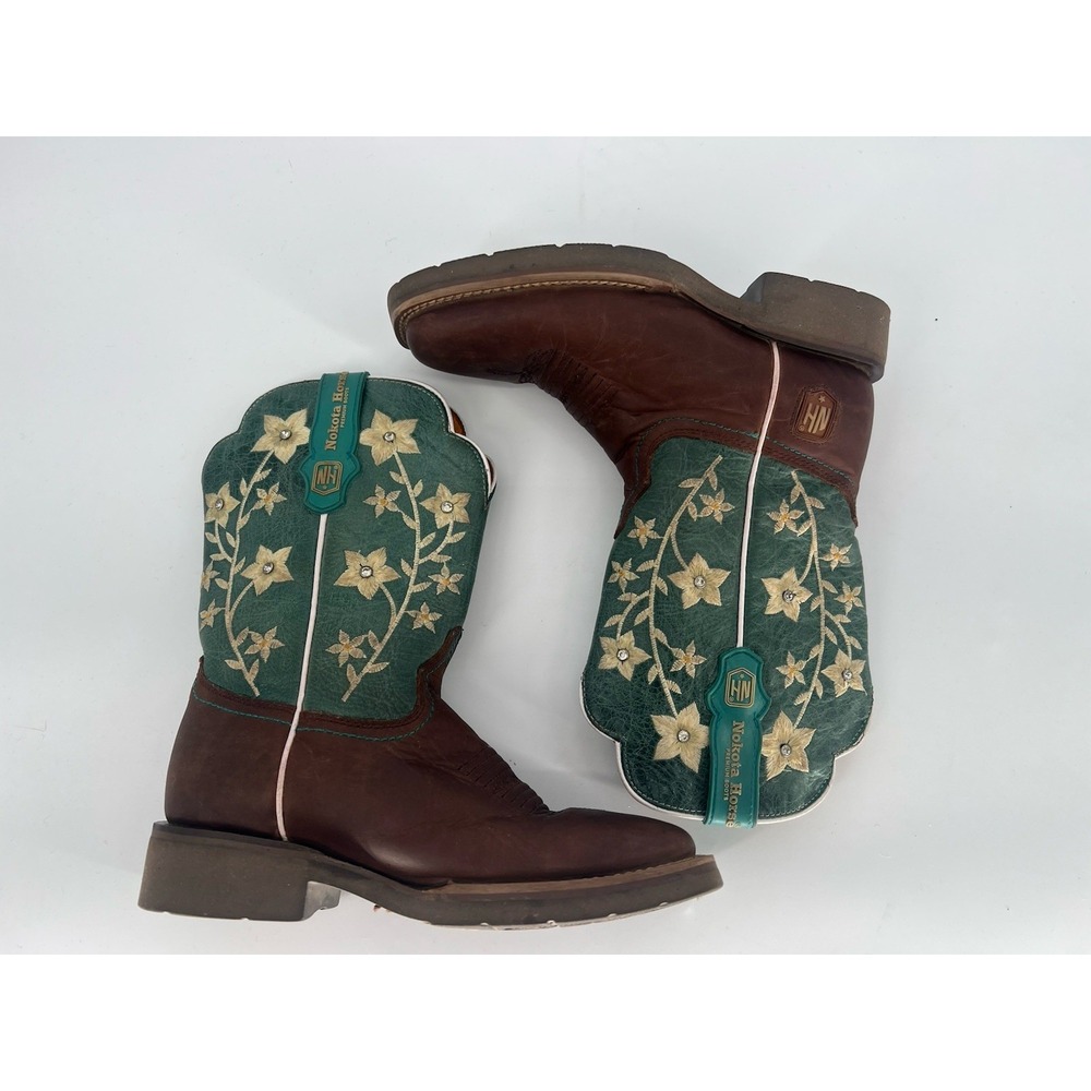 Nokota Horse Floral Embroidered Short Western Girls Boots Brown Size US 4Y/ MX22